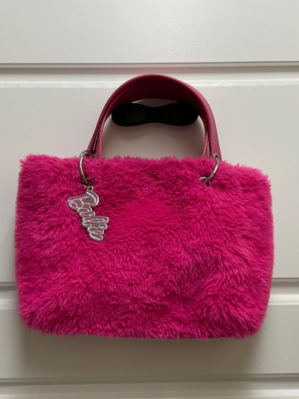 Barbie hot pink fluffy handbag faux fur and satin